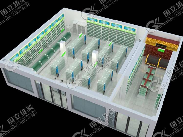 連鎖藥店貨架擺放設(shè)計3D效果圖